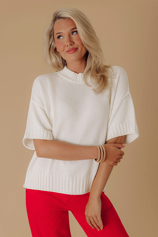 Weekend Smiles Knit Oversized Sweater Top in Ivory Image - 2