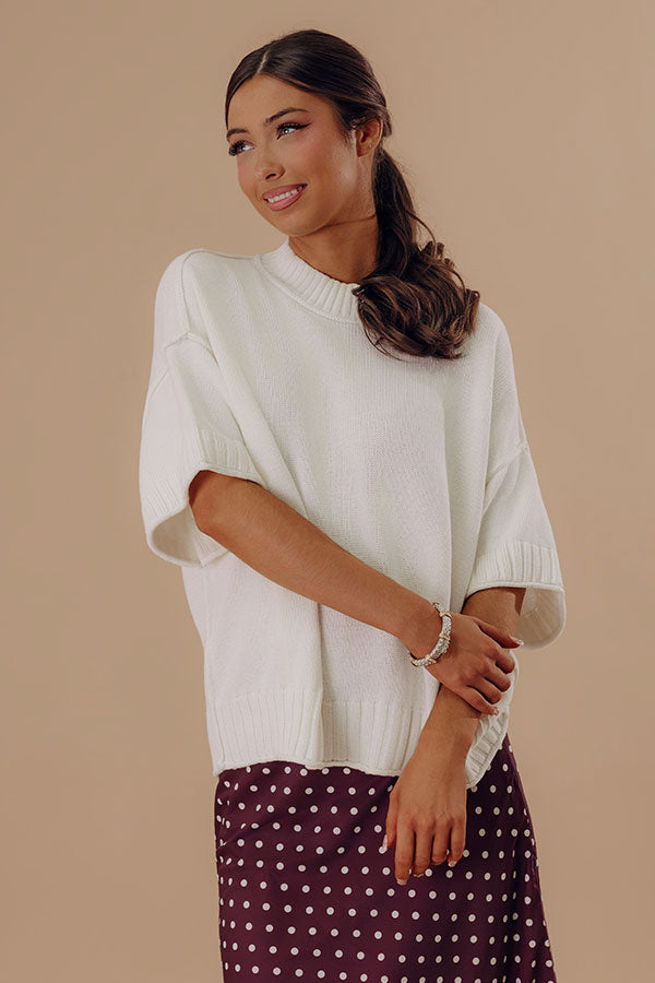 Weekend Smiles Knit Oversized Sweater Top in Ivory