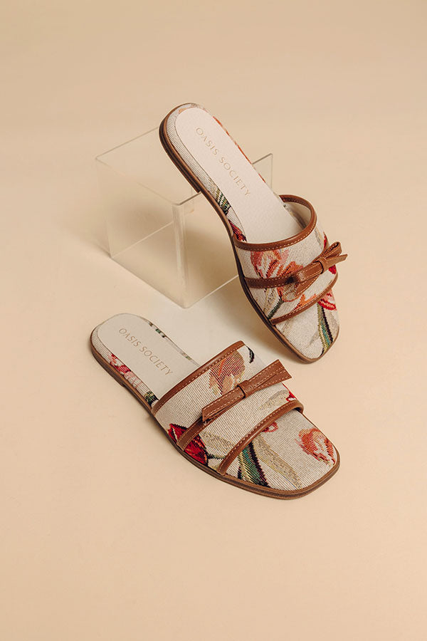 The Andrea Floral Tapestry Sandal in Oatmeal