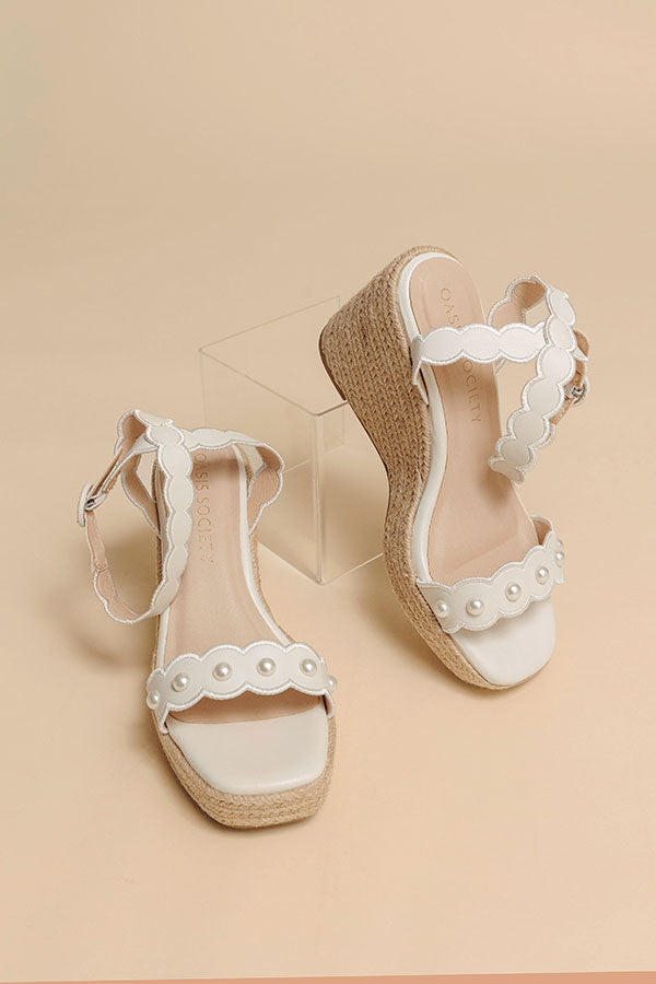 The Catalina Faux Leather Scalloped Espadrille Wedge Image - 3