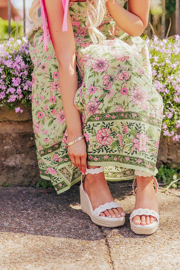 The Catalina Faux Leather Scalloped Espadrille Wedge