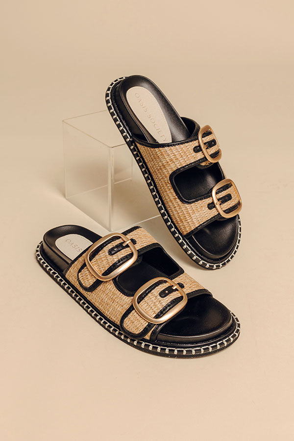The Daytona Raffia Woven Sandal in Black Image - 3