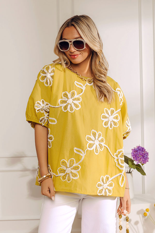 Sweet Daydream Floral Embroidered Top in Mustard