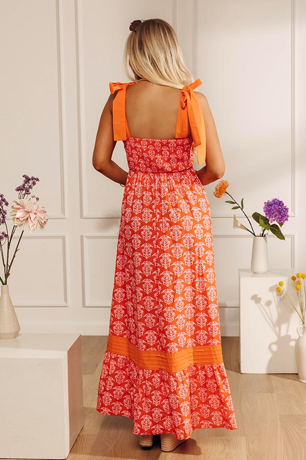Sweet On The Patio Floral Maxi Dress L / Orange