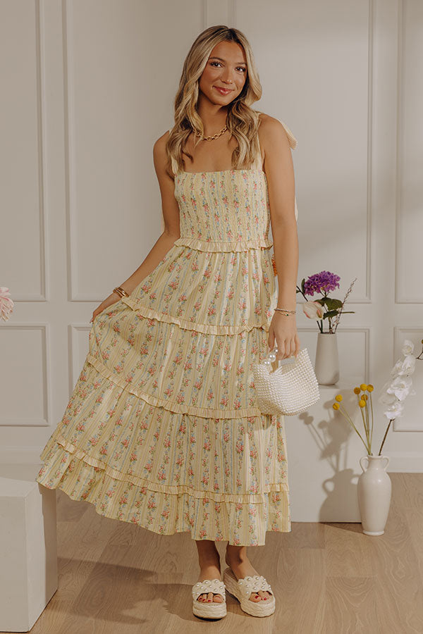 Prairie Bloom Floral Tiered Midi Dress in Yellow Image - 2