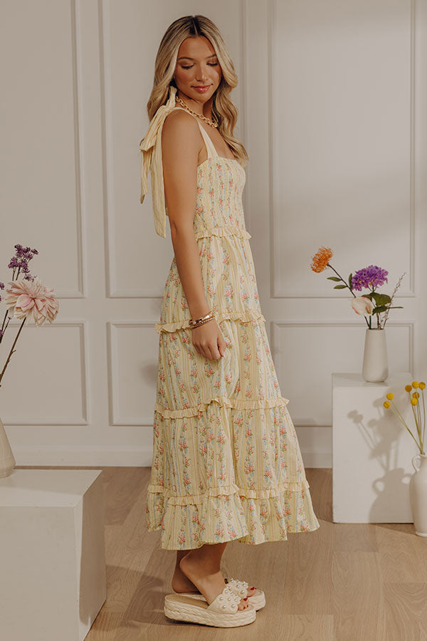 Prairie Bloom Floral Tiered Midi Dress in Yellow Image - 3
