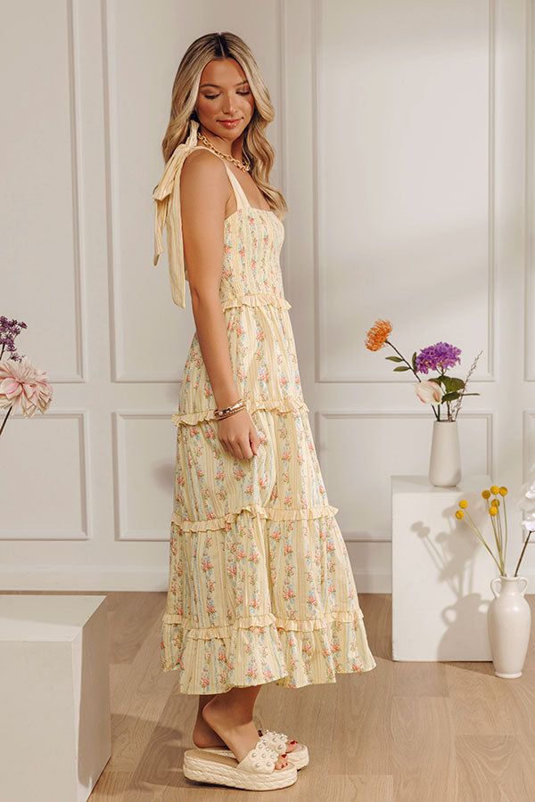 Prairie Bloom Floral Tiered Midi Dress in Yellow Image - 3
