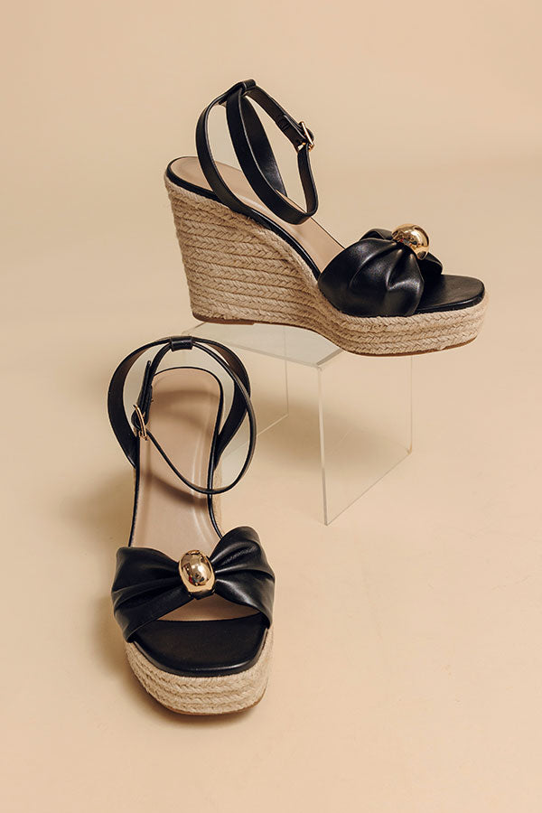 The Eliana Faux Leather Espadrille Wedge in Black