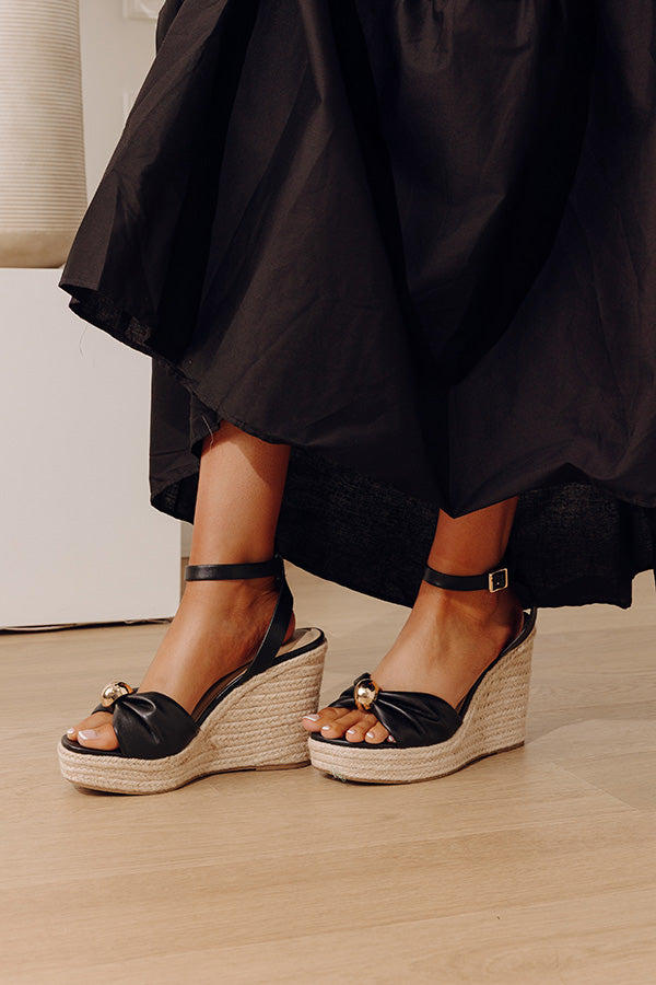 The Eliana Faux Leather Espadrille Wedge in Black