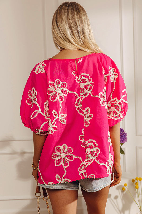 Sweet Daydream Floral Embroidered Top in Hot Pink Image - 3