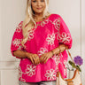 Sweet Daydream Floral Embroidered Top in Hot Pink Image - 1