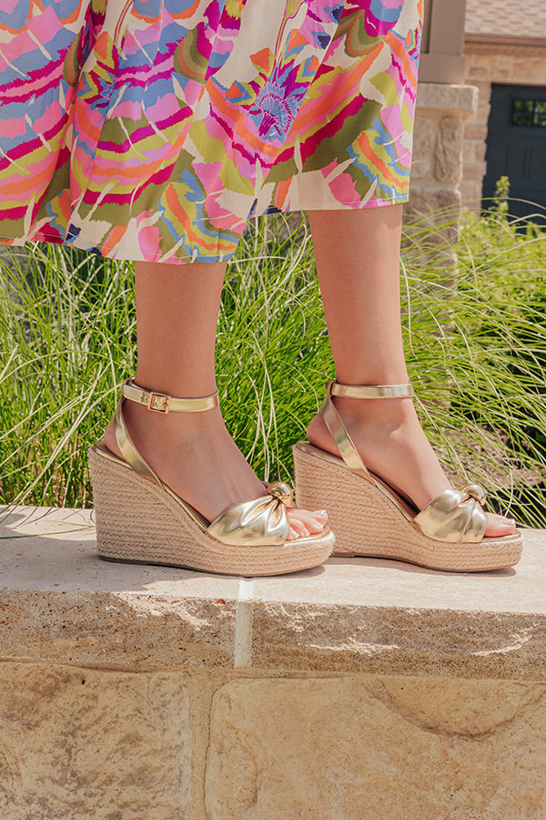 The Eliana Metallic Espadrille Wedge in Gold