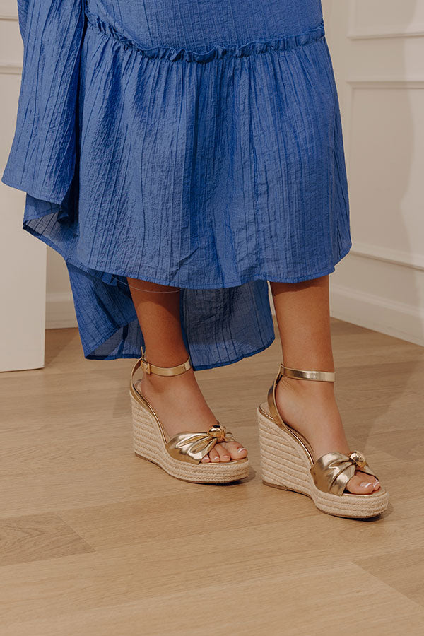 The Eliana Metallic Espadrille Wedge in Gold