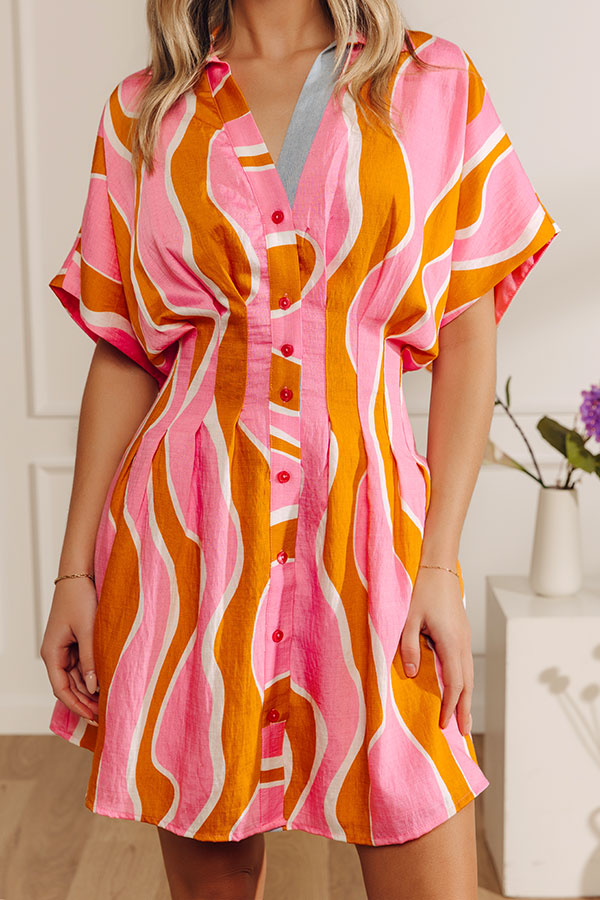 Spritz Sipping Pleated Button Down Mini Dress Image - 3