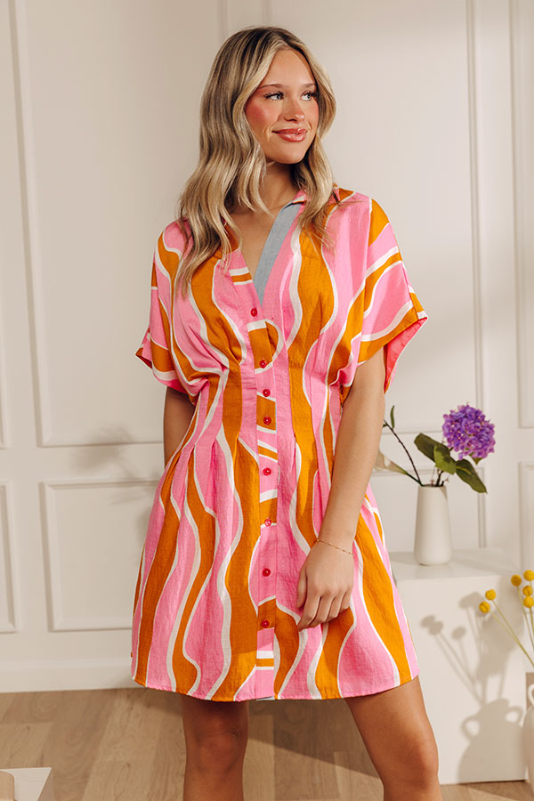 Spritz Sipping Pleated Button Down Mini Dress Image - 2