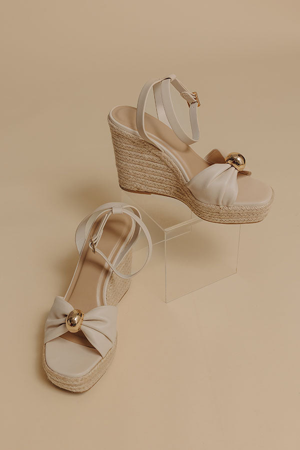 The Eliana Faux Leather Espadrille Wedge in Cream