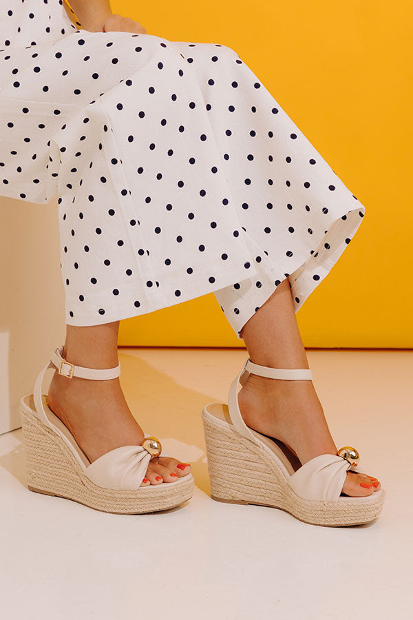 The Eliana Faux Leather Espadrille Wedge in Cream