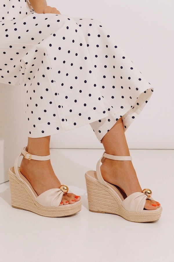The Eliana Faux Leather Espadrille Wedge in Cream