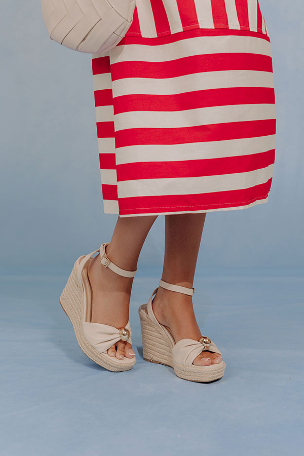 The Eliana Faux Leather Espadrille Wedge in Cream Image - 1