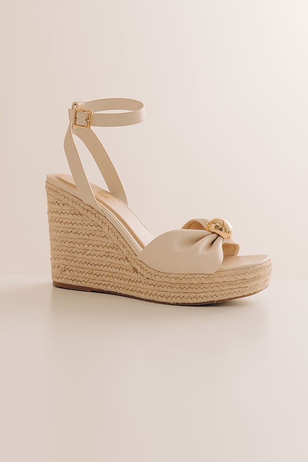 The Eliana Faux Leather Espadrille Wedge in Cream