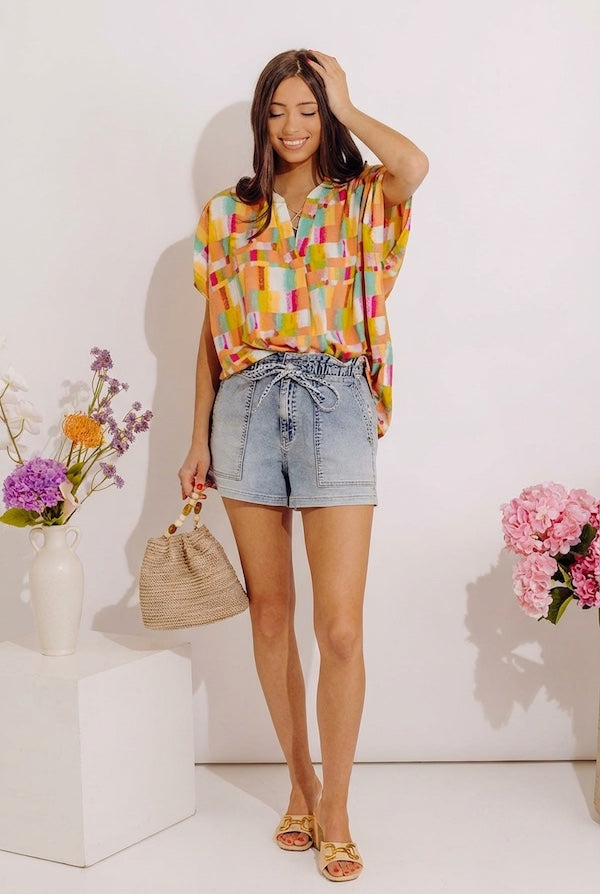 JUST USA Sadie High Waist Patch Pocket Shorts Image - 1