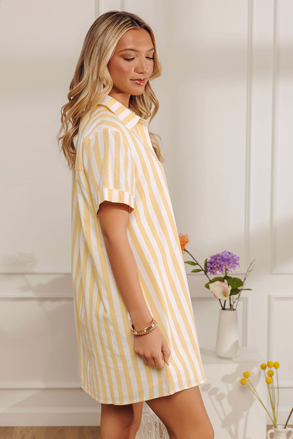 yellow and white striped shirt dress Yellow & White Striped Cotton Shirt Dress CHICA del Sur