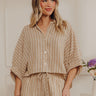 Coastal Ease Oversized Crop Button Up Top in Iced Latte Image - 1