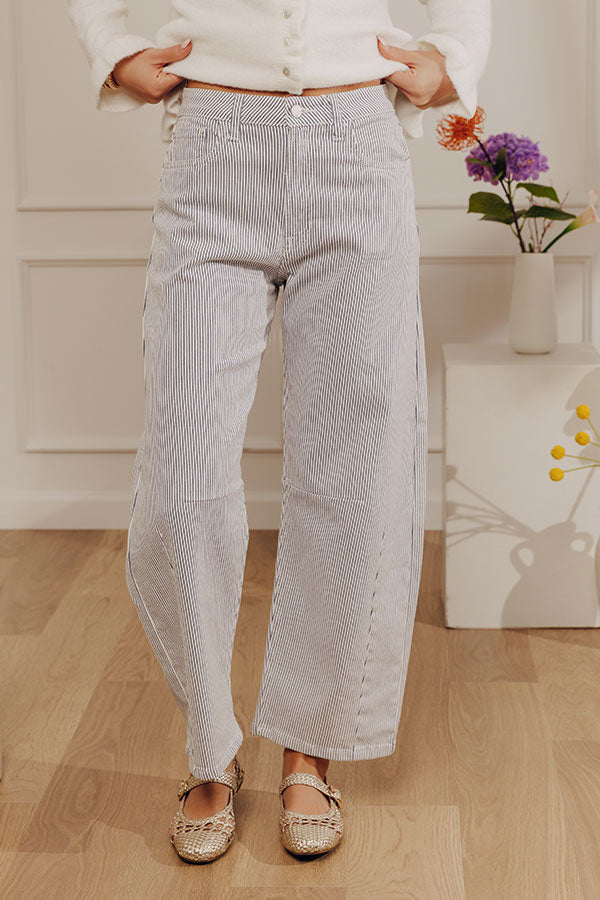 JUST USA Mae Midrise Barrel Leg Stripe Jean Image - 1