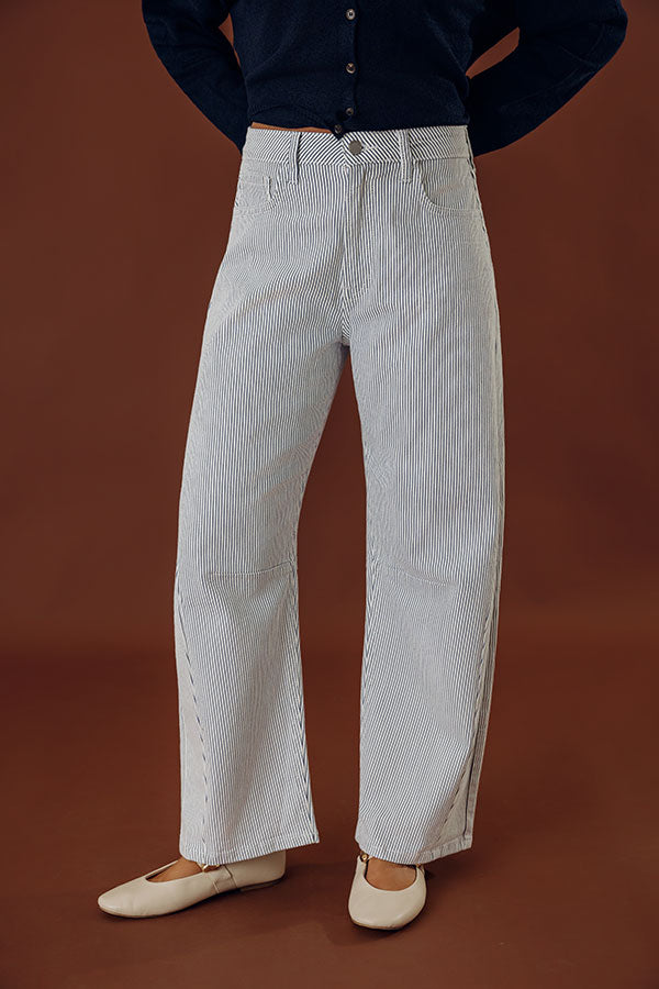 JUST USA Mae Midrise Barrel Leg Stripe Jean Image - 2
