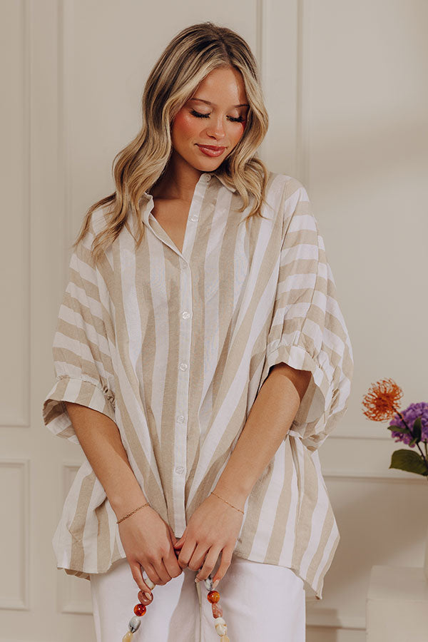 Love Line Stripe Button Up Top in Beige
