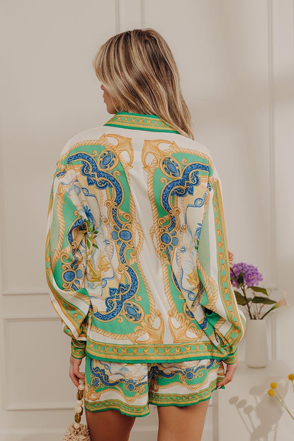 Miami Date Button Up Top in Green Image - 4