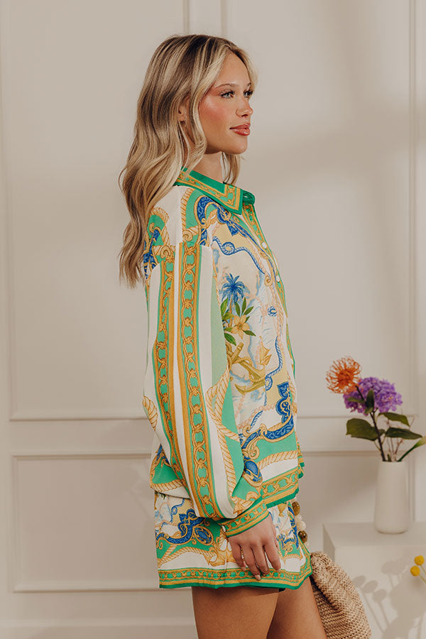 Miami Date Button Up Top in Green Image - 3