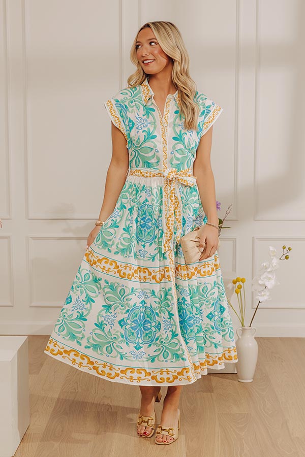 Trip To Crete Floral Button Down Midi Dress Image - 1