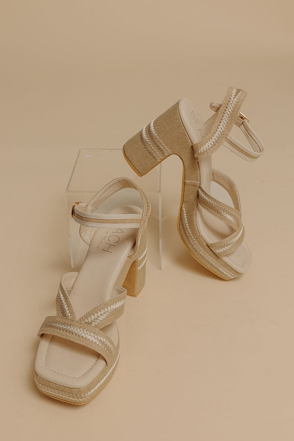 The Adelaide Linen Woven Platform Heel in Beige Image - 2
