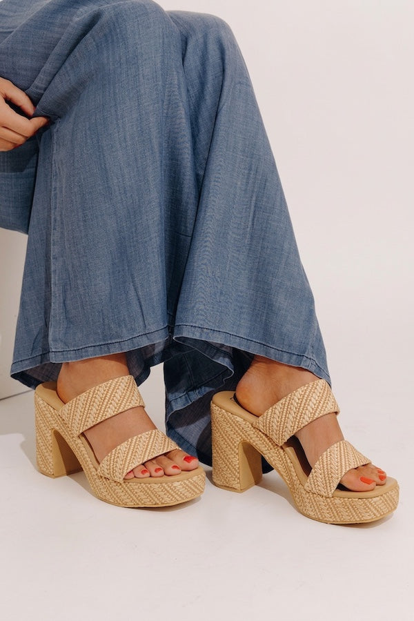Gem Raffia Woven Platform Heel in Natural