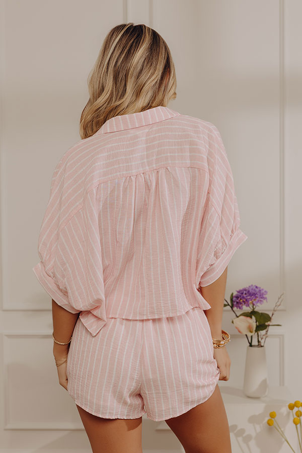 Coastal Ease Oversized Crop Button Up Top in Pink Image - 3