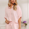 Coastal Ease Oversized Crop Button Up Top in Pink Image - 1