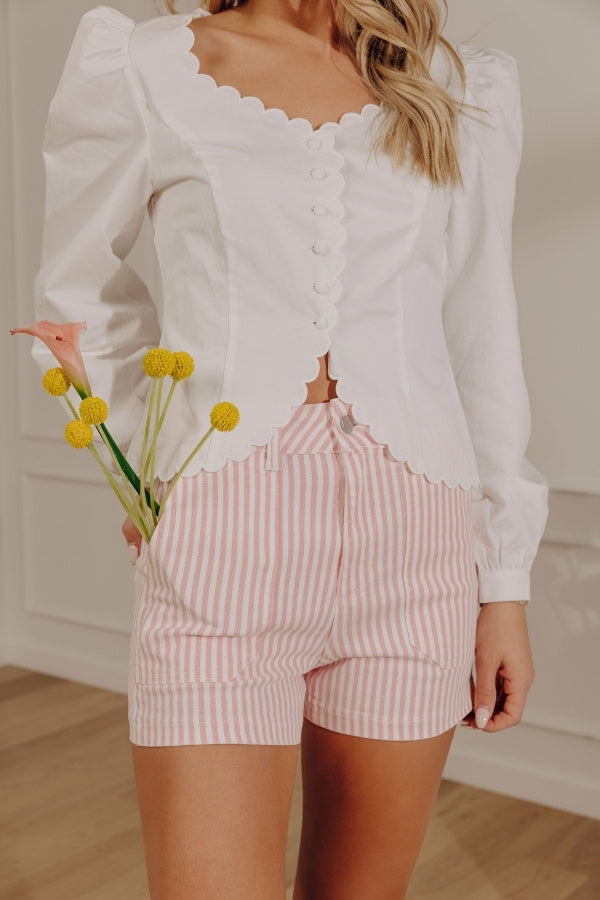 The Stacy High Waist Stripe Cargo Shorts in Pink Image - 1