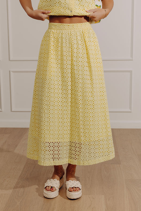 Picnic In Provence High Waist Eyelet Midi Skirt Image - 2
