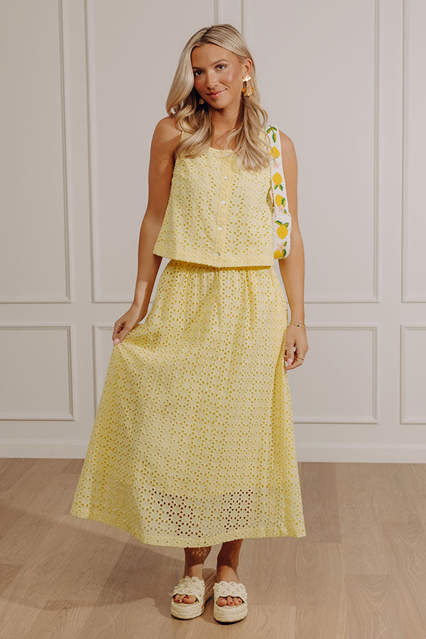 Picnic In Provence High Waist Eyelet Midi Skirt