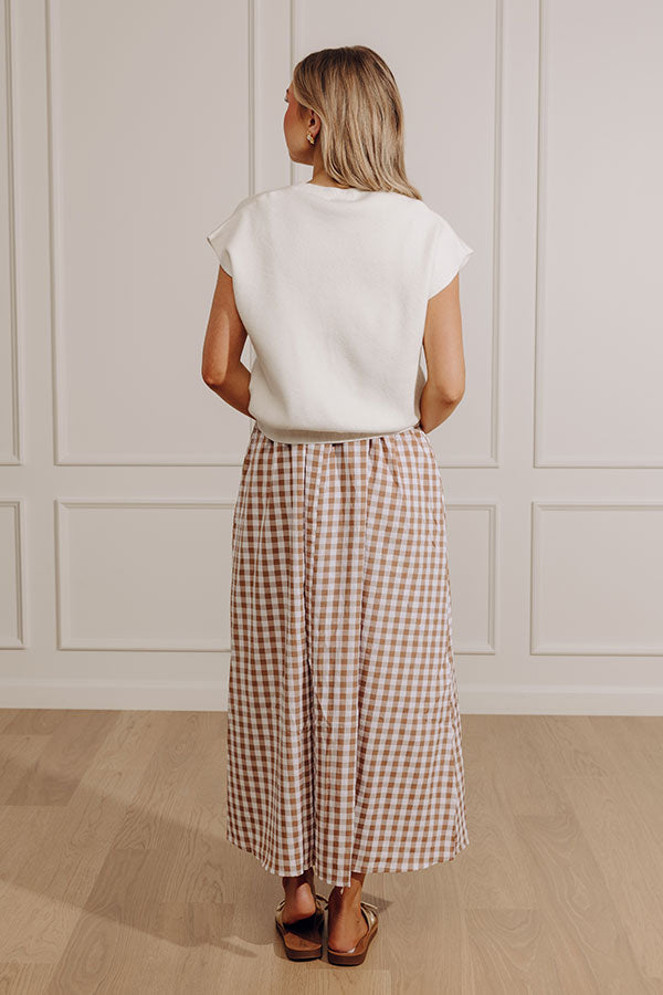 Countryside Chic Two Piece Gingham Midi Dress in Mocha Image - 5