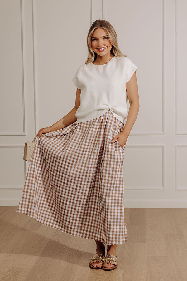 Countryside Chic Two Piece Gingham Midi Dress in Mocha Image - 1
