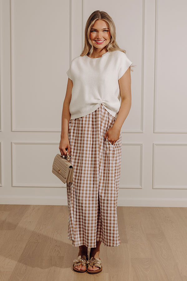 Countryside Chic Two Piece Gingham Midi Dress in Mocha Image - 3