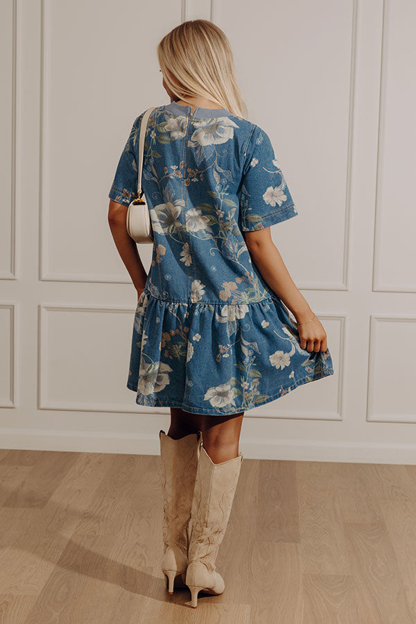 Hydrangea Happiness Floral Denim Mini Dress Image - 3