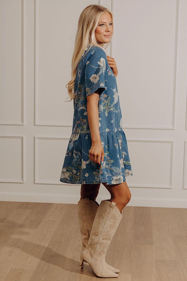 Hydrangea Happiness Floral Denim Mini Dress Image - 2