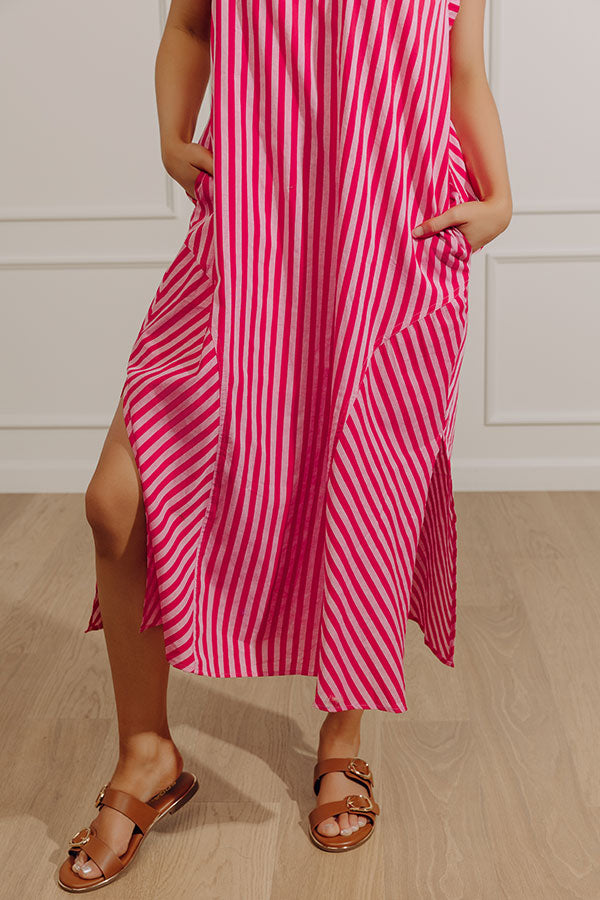 Sweet Stripes Midi Dress in Hot Pink Image - 2