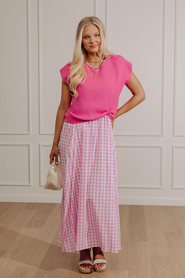 Countryside Chic Two Piece Gingham Midi Dress in Pink