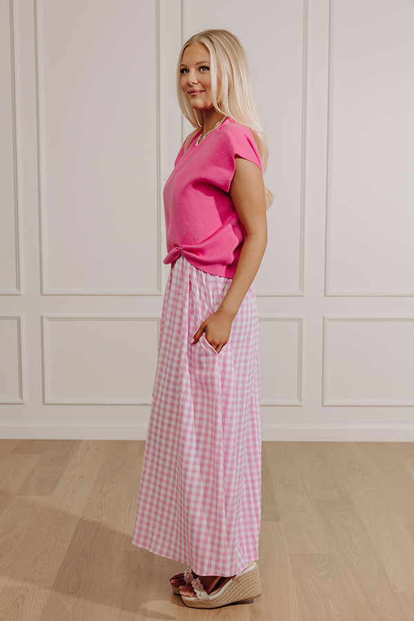 Countryside Chic Two Piece Gingham Midi Dress in Pink Image - 3