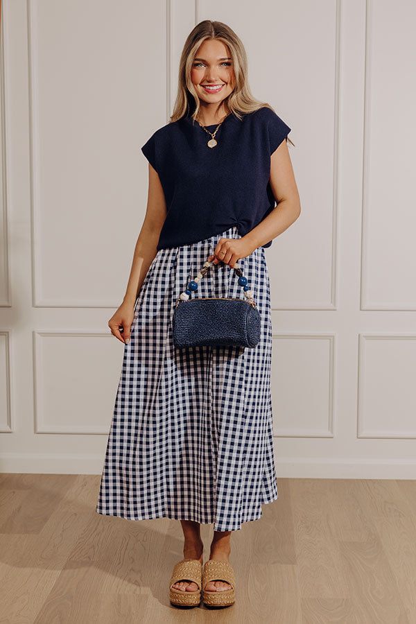 Countryside Chic Two Piece Gingham Midi Dress in Navy Image - 1