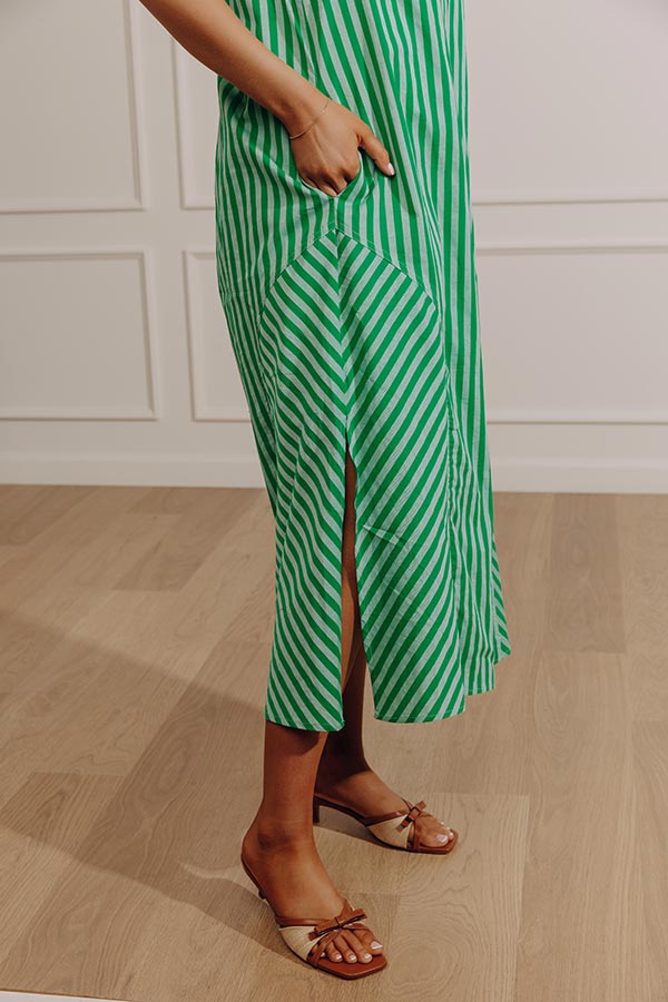 Sweet Stripes Midi Dress in Green Image - 3